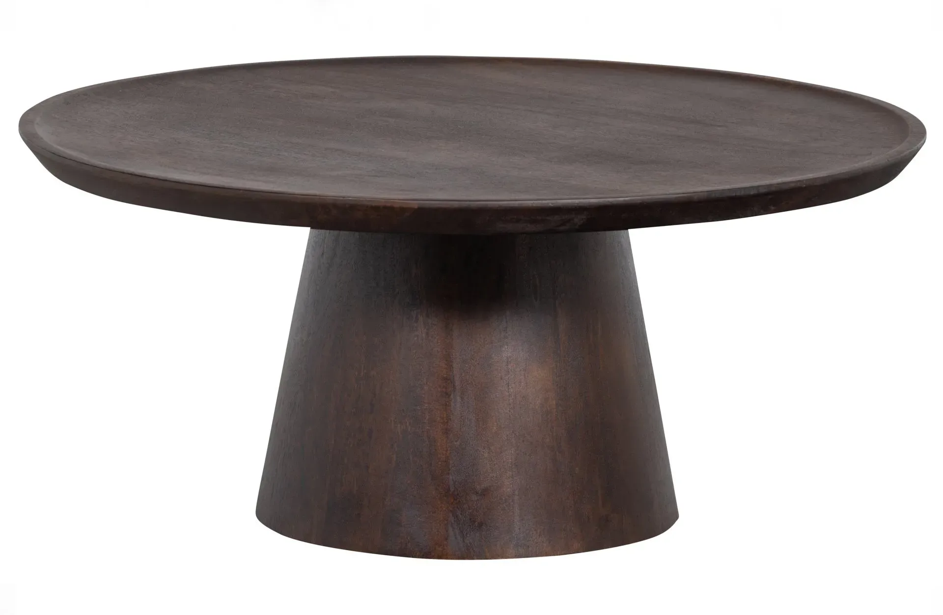 Couchtisch Coffee A Gogo aus Mangoholz, modern, rund, braun walnuss, stabiler Mittelfuß