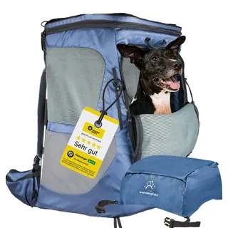 Wanderpfote Hunderucksack bis 12kg - Modell Daypack, Größe M, Blau - Premium Rucksack für kleine bis mittelgroße Hunde mit Höhenverstellbarem Tragesystem und viel Raum für den Hund