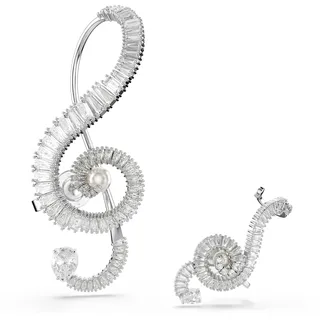 Swarovski Ariana Grande x Swarovski Ohrclips, Asymmetrisches Design, Kristallperle, Baguette-Schliff, Weiß, Rhodiniert