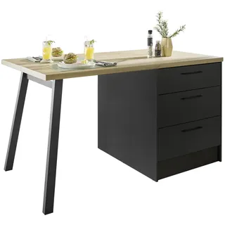 BASIC by Balculina Kücheninsel TURIN I in schwarz/Artisan Eiche