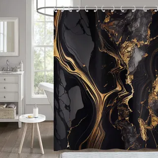 Hnmdmyi Duschvorhang Marmor 120x180, Schwarz und Gold Glitzer Duschvorhänge Abstrakt Riss Tinte Textur Modern Luxus Kunst Badewanne Vorhang Wasserdicht Polyester Stoff Waschbar Badevorhang mit Haken