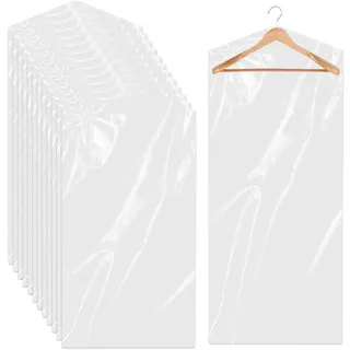 10 Stück lange Kleiderhüllen 180 cm transparente Kleidersäcke zum Aufhängen Kunststoff Anzugtaschen staubdichte Kleiderschutz für Mäntel, Kleider, Kleider