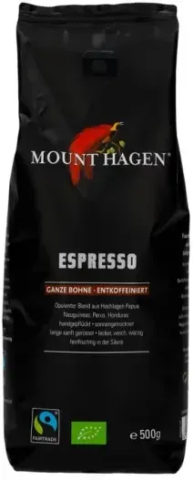 Mount Hagen Espresso entkoffeiniert FairTrade, ganze Bohne bio 500g