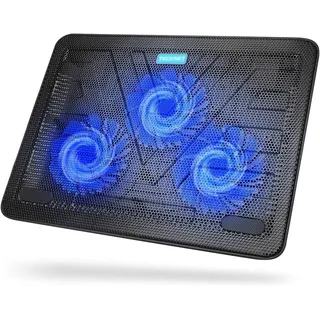 TECKNET Laptop Kühlpads, Laptop Kühler für 12-17 Zoll, Cooling Pad Notebook Cooler Ständer Kühlpad Kühlmatte, 2 USB-Ports, 3 Lüfter mit LEDs(Blau+Schwarz)