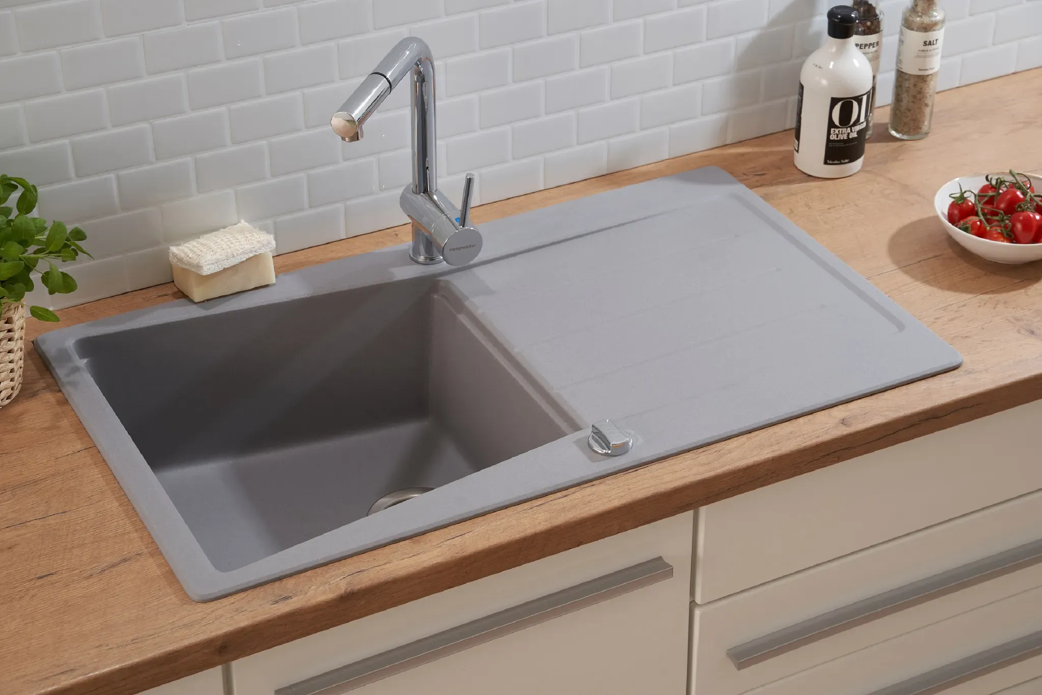 Küchenspüle Einbauspüle Spülbecken Granitspüle 86 x 50 Grau Respekta Seattle