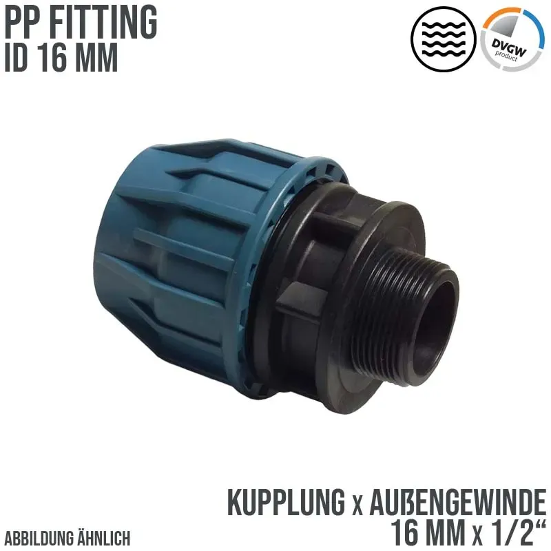 16 mm x 1/2 PE PP Fitting Klemm Verbinder Verschraubung Muffe Rohr Kupplung x A..."