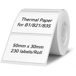 Niimbot Etikettenmacher-Klebeband, 50 x 30 mm, wasserdicht, Aufkleber, Papier, Versandadresse, Beschriftung, Ersatz mit Selbstklebend für NIIMBOT B1/B21/B3S Etikettendrucker – 1 Rolle mit 230 Stück (weiß)