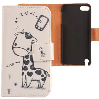 Lankashi PU Flip Leder Tasche Hülle Case Cover Schutz Handy Etui Skin Für Apple ipod Touch 5 5G Giraffe Design