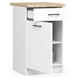 BDW - Küchenschrank Weiß - Schrank Küche - mit Arbeitsplatte, Tür, Schublade - Schrank 40 cm breit, 85 cm hoch - Küchenschränke Einzeln, Küchenmöbel Einzelteile