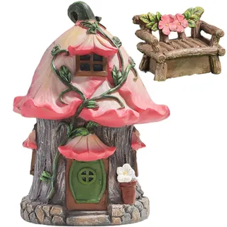 Hperu Fairy House Kit, Feengartenhaus, Feengarten -Kit, Harz Miniatur -Märchen -Haus, entzückendes Feengartenhaus & Stuhl für Erwachsene für Kinder, wasserdichte Feenhäuser für draußen