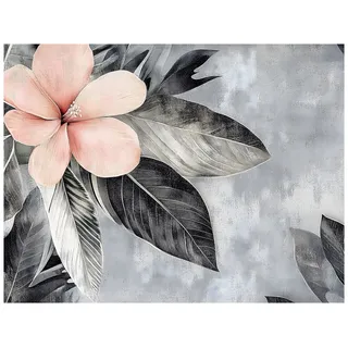Wallarena Fototapete Blumen Blätter Beton Vlies Tapete Wohnzimmer Schlafzimmer Wandtapete, Glatt Vlies Washable, Blätter, Blumen, Beton, Modern, (Packung, Vlies Fototapete), Vliestapete grau weiß Wohnzimmer Schlafzimmer Küche Tapete + Kleister grau|rosa 2.5 m x 1.75 m