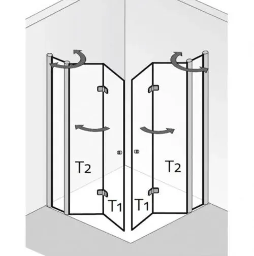 HSK Exklusiv Eckeinstieg mit Drehfalttüren an Nebenteil, Größe: 90 x 90 x 200 cm, 428018-ST-50, Duschkabine: Standardfarben: ESG klar