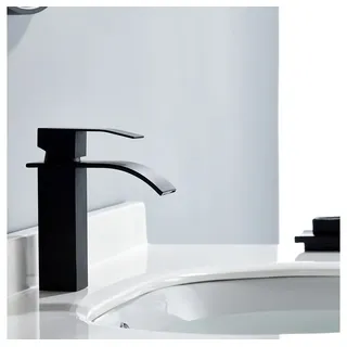 HOMELODY Badarmatur Wasserfall Wasserhahn Armatur bad Waschbeckenarmatur Wasserfall Armatur Einhand Badarmatur,Messing schwarz