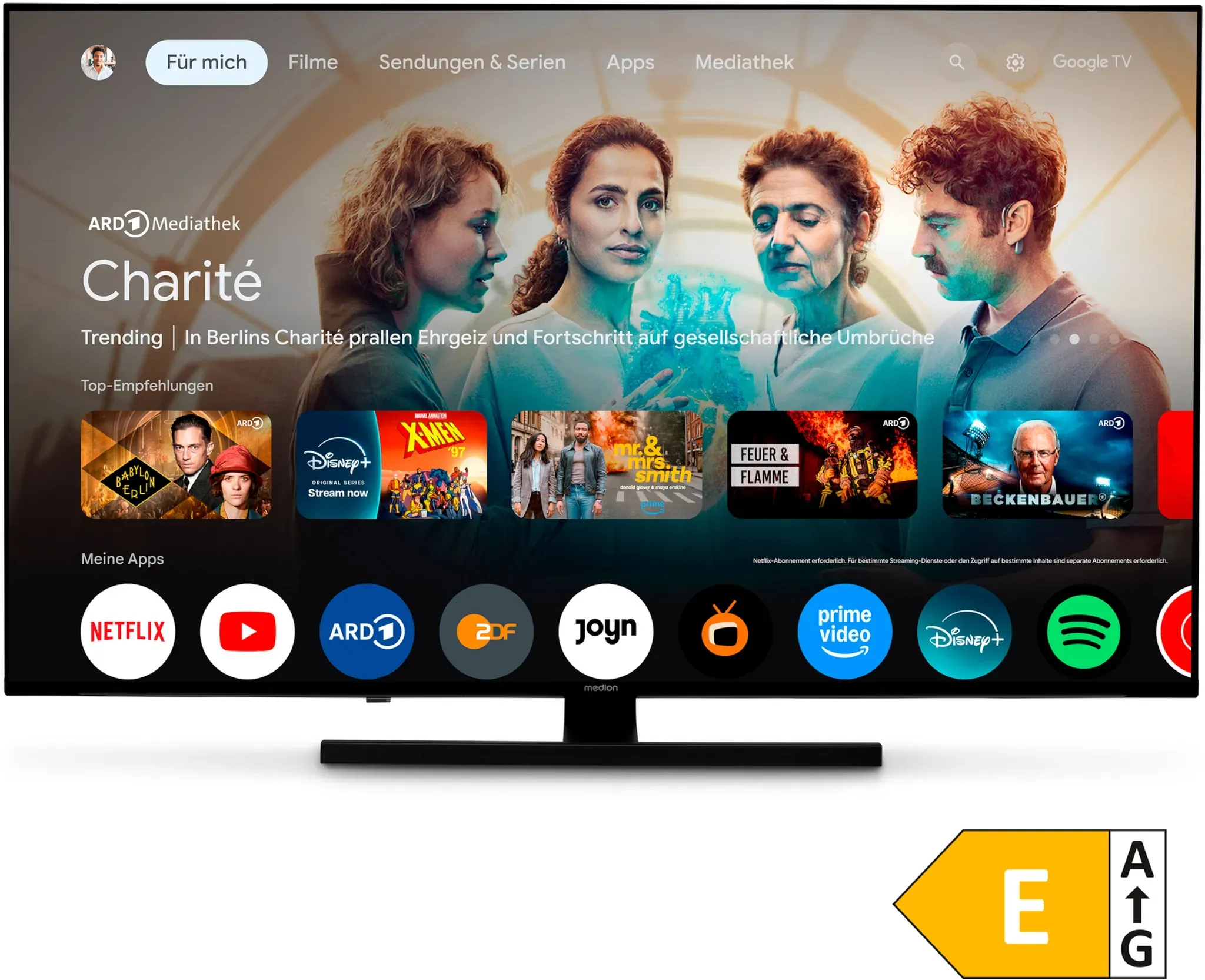 MEDION LIFE MD 850700 QLED Google TVTM, 125,7 cm (50'') Ultra HD, HDR, Dolby Vision®, MEMC, PVR ready, Netflix, Amazon Prime Video, Bluetooth®, Dolby Atmos, DTS Virtual X, DTS X, HD Triple Tuner, CI+ Schnittstelle