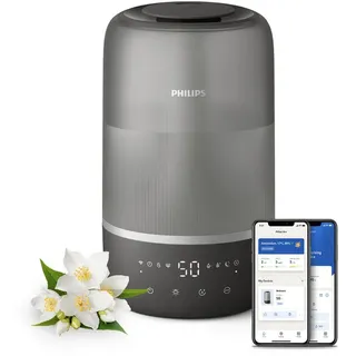 Philips Luftbefeuchter HU1510 1000 Series, ultraschall, 3 l Wassertank, für 41 m2 Räume, mit Aroma-Diffusor, Stimmungslicht, App verbunden grau