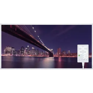 Heidenfeld Infrarotheizung HF-HP105, mit Bild, 16 Motive, 10 J. Garantie, Thermostat, Wandmontage (1000 Watt, Brooklyn Bridge)
