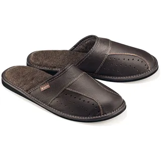 ESTRO Hausschuhe Herren Winter Warm - Hausschuhe Herren Leder Herrenhausschuhe Hausschuh Männer Pantoffeln Leder MZ01 (Braun, 41 EU) - 41 EU