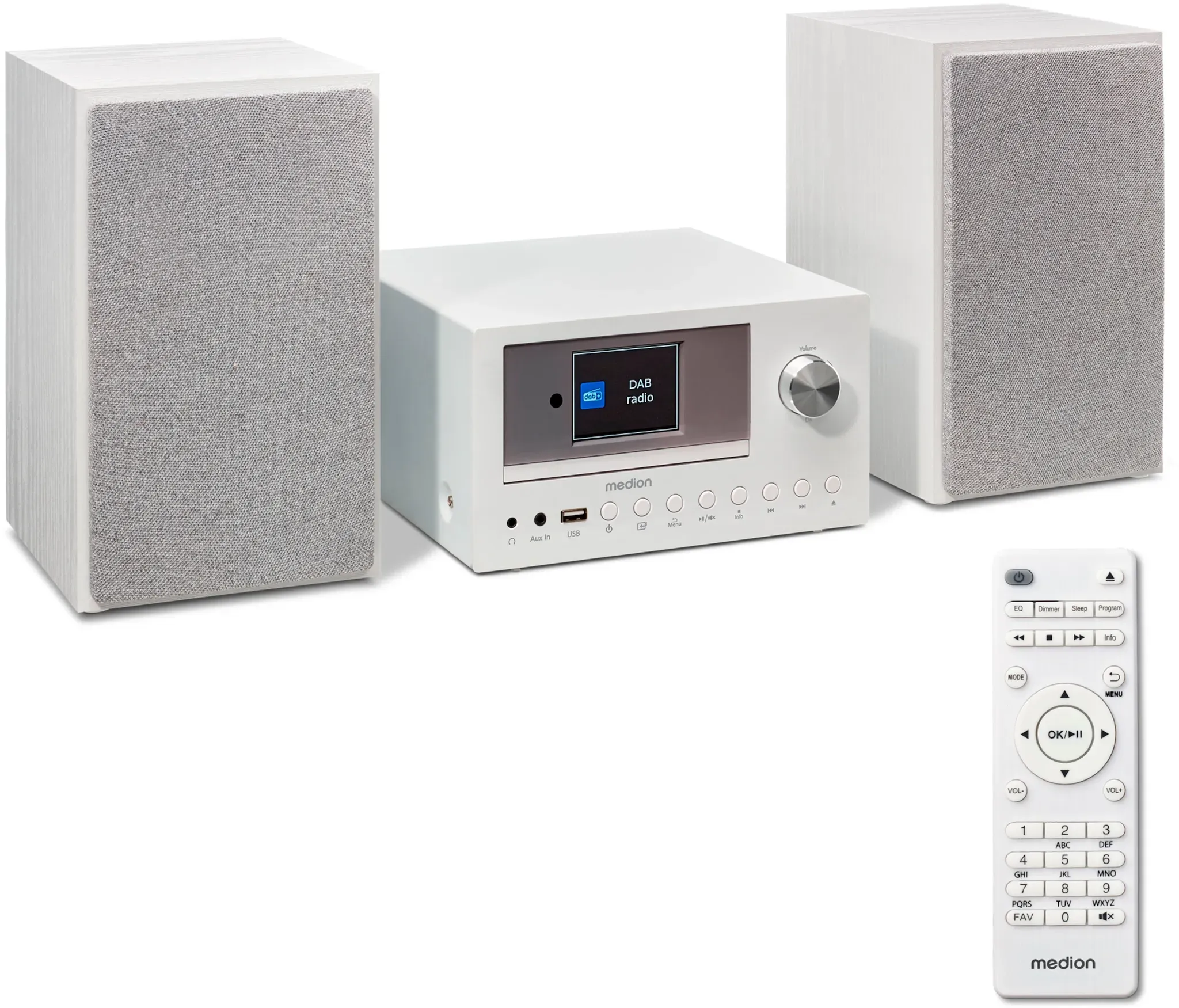 MEDION LIFE P85003 Micro-Audio-System weiß, Internet/DAB+/PLL-UKW Stereo-Radio mit je 40 Senderspeichern, 2,8'' TFT-Farbdisplay, Bluetooth® 5.0, CD-Player, WLAN, USB, 2 x 15 RMS