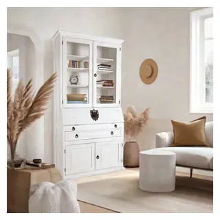 1a Direktimport Großer weißer Sekretär im Landhausstil - Pinie Massivholz