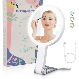 mapille Kosmetikspiegel mit Beleuchtung 1/20-fach Vergrößerungsspiegel mit Licht Doppelseitige Schminkspiegel Dimmbar Tischspiegel Reisespiegel Kosmetik Makeup Spiegel für Reise Geschenke für Frauen 20X Weiß