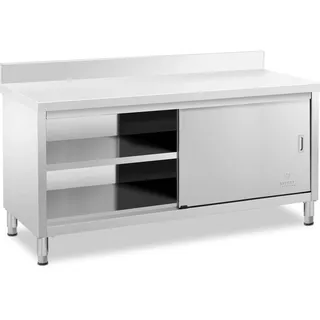 Royal Catering Arbeitstisch Edelstahltisch mit Unterschrank 180 x 60 cm - 500 kg - Aufkantung -