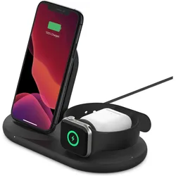 Belkin BoostCharge 3-in-1 Ladestation (7.50 W), Wireless Charger, Schwarz