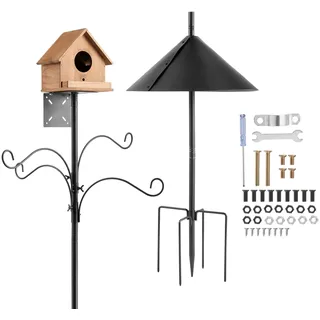 Vevor Vogelfütterungsstation Stange mit 4 Haken, 237 cm Wildvogelfutter Spender Hängeset, Fütterungsstation mit Eichhörnchenschutz, Ständer für Vogel Futterstation zum Aufhängen