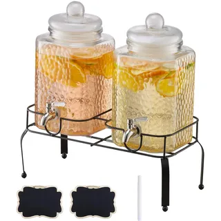 Vevor Getränkespender (2 x 5,5 L) für Partys Saftspender (aus Glas) mit tropfsicherem Zapfhahn & Metallständer Wasserspender für Restaurants Partys, Limonade selbstgemachte Getränke Spender
