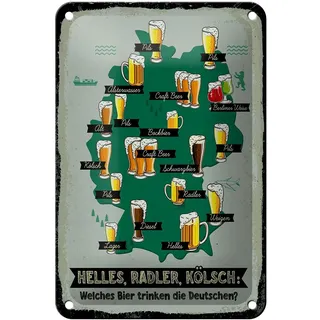 Blechschild 18 x 12 cm Bier Spruch: Helles, Radler, Kölsch: Welches Bier trinken die Deutschen ? - DekoNo7