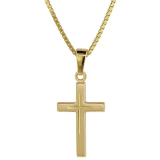 trendor 75276 Kreuz-Anhänger Gold 585 (14 Kt.) + Plattierte Kette, 40 cm