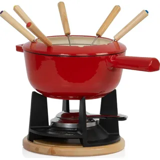 Mahlzeit Gusseisen Fondue Set für 6 Personen, 2 L, emailliert, mit Brenner und Gabeln -