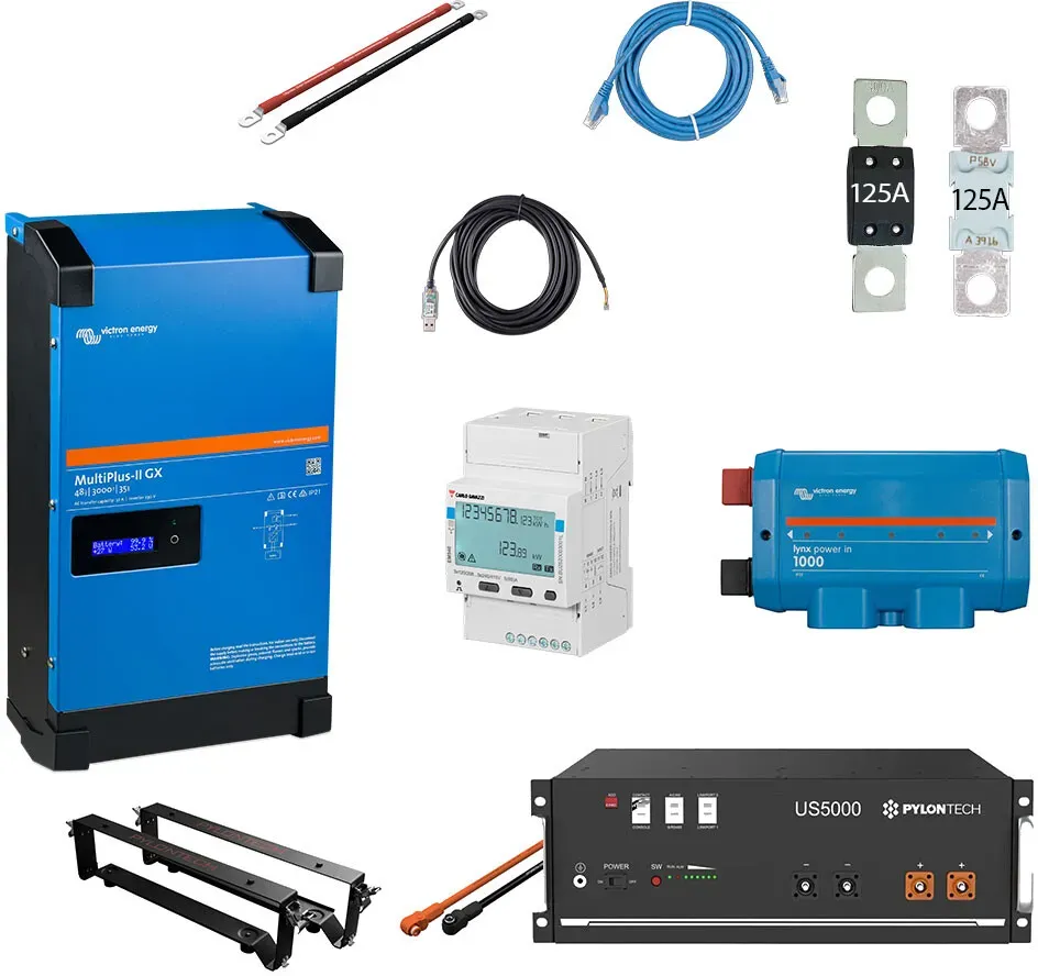 HUSATECH PowerSet 1 Phasig mit Victron MultiPlus II 48/3000/35-32 GX und 4,8 kWh Pylontech US5000 Speicher