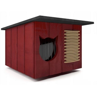 QLS Katzenhaus 56x47 cm Katzenhütte Höhle Outdoor für draußen Winterfest isoliert Holz Versteck Sicherheit Komfort
