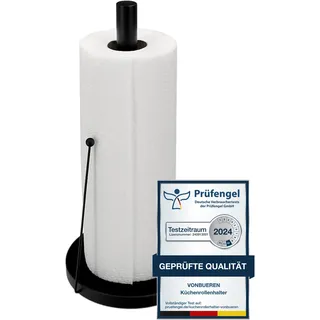 Küchenrollenhalter schwarz stehend 32 x 15 cm VonBueren | Edelstahl | Küchenpapierhalter schwarz | Papierrollenhalter für Jede Küchenrolle | Halter für Küchenrollen | für Arbeitsplatte