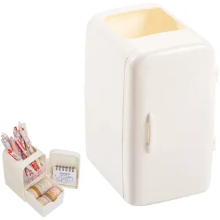 Pasdrucn Süßer Kühlschrank-Stiftehalter, Kawaii-Stiftehalter Mit Schiebeschubladen, Schreibwaren-Aufbewahrung Stifthalter, Make-up-Pinselhalter, Für Schreibtisch, Bürobedarf, Schminktisch (Weiß)