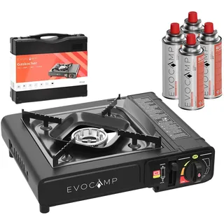 evocamp Gaskocher 1-flammig mit 4 227g Gaskartuschen