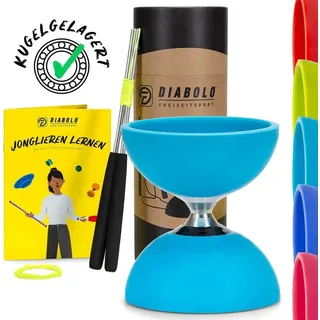 Diabolo Freizeitsport Jonglier-Set Pro mit Kugellagerachse - LED in Türkis | Set mit robuster Konstruktion für Anfänger und Fortgeschrittene |