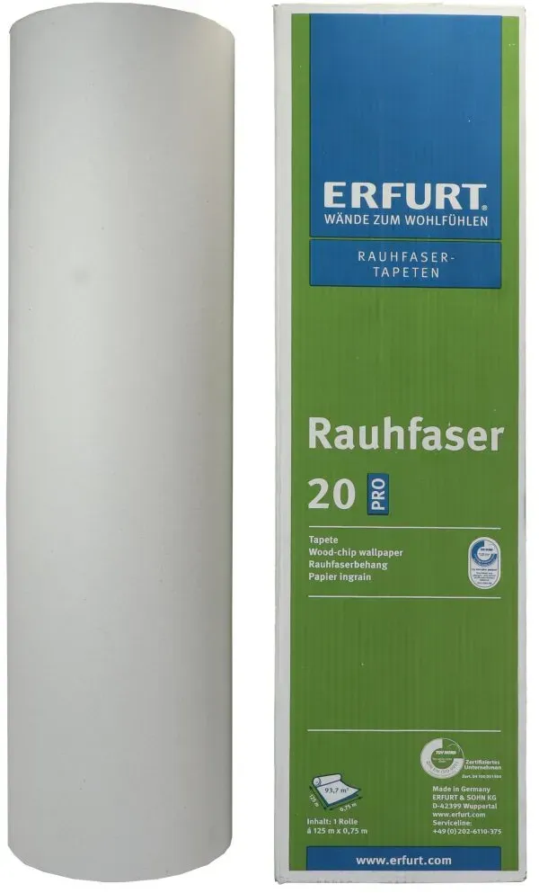 ERFURT Rauhfaser Tapete 20 Pro, feine Struktur, 125 x 0,75 m, ausreichend für 93...