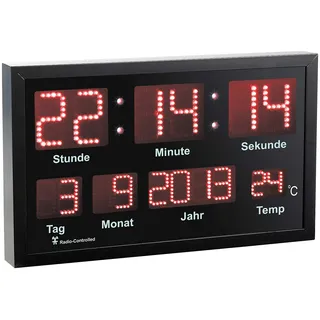 Lunartec Funkuhr: LED-Funk-Tisch- und Wanduhr mit Datum und Temperatur, 412 rote LEDs (Funk Tischuhr, Uhr groß, Beleuchtung)