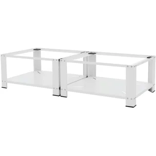 ML-Design Doppel Waschmaschinen Untergestell mit 2 Ablagen, Weiß 128x54 cm, Stahl, 2x 150kg, Stabiler Waschmaschinensockel 2-Fach, 32cm hohes