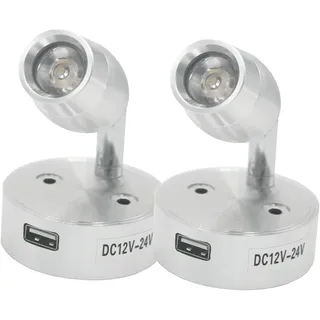Etomvoop 2 Stück Wohnmobil-Leselampe, 12 V, 3 W, LED, Dimmbar Touch-Nachttisch-Wand-warmes Licht mit USB-Halterung, Aufladen für Wohnwagen, Van, Camper, Wohnmobil, Boot, Yacht, universell (Silber_A)
