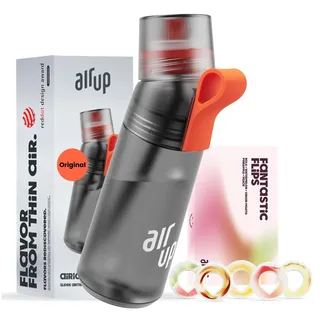 air up® Trinkflasche (600 ml) für Schule, Sport, Gym | inkl. 5 zuckerfreien Duft-Pods & Strohhalm | Wasserflasche in Grau mit Geschmack - auch für Kinder, Jungen, Mädchen | AMZN Flair
