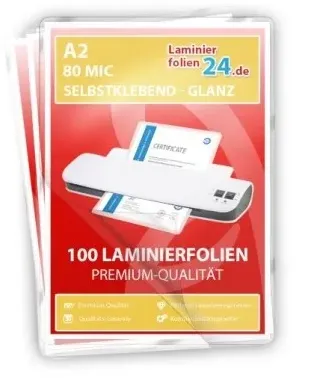 selbstklebende Laminierfolien A2, 2 x 80 Mic, glänzend