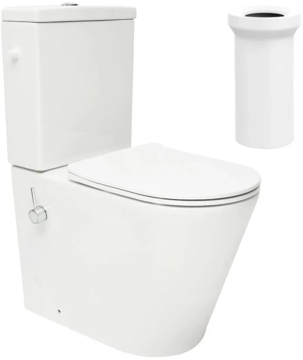SAT Brevis Stand-Kombi-WC-Set mit Bidetfunktion Warm- und Kaltwasser und SoftClose WC-Sitz mit WC-Anschlussstutzen waagerecht 250 mm, weiß