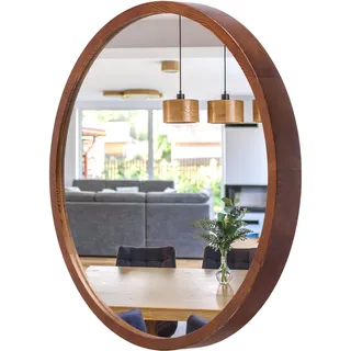 STOLARNIA PIKA Wandspiegel mit Holzrahmen (∅47 cm) - Spiegel Rund Holz Nussbaum - Runder Bad Spiegel für Badezimmer, Flur, Wohnzimmer, Schlafzimmer - Stilvoller 50 cm Badspiegel LEJA