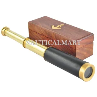 Nautical Replica Hub Antique Marine Brass Pocket Telescope 12" with Wooden Box