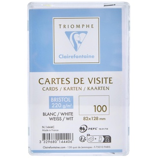 Clairefontaine 1444C - Box mit 100 Visitenkarten Triomphe Bristol Extra-Weiß Blanko 82x128 mm, 220g, 1 Box