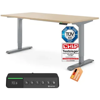 Ergotopia Desktopia Pro X Elektrisch höhenverstellbarer Schreibtisch, Ergonomischer Stehtisch für Büro oder Home Office (Ahorn, Gestell Grau, 160 x 80 cm)