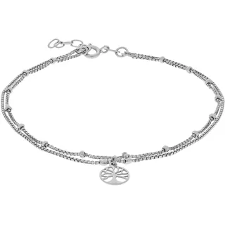 VIVANCE Fußkette "925/- Sterling Silber rhodiniert Lebensbaum", weiß, Fußketten, Damen, 23+2cm, Silber 925 (Sterlingsilber), glänzend