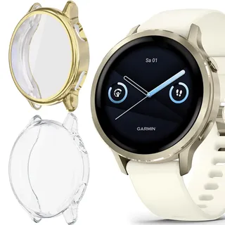 Blueshaweu Schutzhülle Kompatibel Für Garmin Venu 4 41mm / 45mm, Flexibles TPU Vollschutz mit schutzfolie Kratzfest Hülle Kompatibel mit Garmin Venu 4 (golden+transparent, Für Venu 4 41mm)